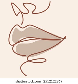 Sensual full lips minimalist line drawing. Plump feminine mouth continuous one-stroke vector illustration for beauty and fashion design.