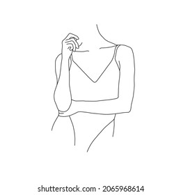 Figura Sensual Lineal Mínimalista Femenina En Ropa Inferior. Ilustración Del Vector Resumen Del Cuerpo De La Mujer. Idea De Diseño Para Tatuaje, Tarjeta, Cartel, Logo. Dibujo De Moda Para Revista Y Promoción De La Ropa Interior
