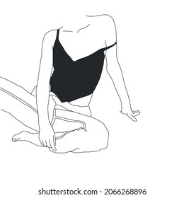 Sensual Linear Minimalistic Female Figure In Underwear. Abstract Vector Illustration Of The Woman Body. Design Idea For Tattoo, Card, Poster, Logo. Trendy Drawing For Underwear Magazine And Promotion
