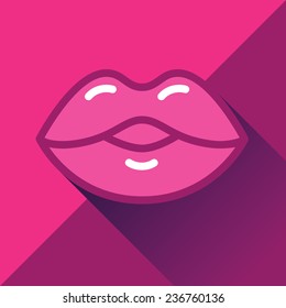 Sensual lips in flat style with long shadow