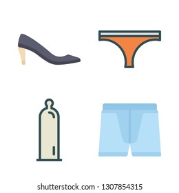 sensuality icon set. vector set about high heels, condom, panties and underwear icons set.