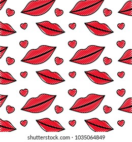 sensuality lips and hearts pattern background