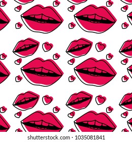 sensuality lips and hearts pattern background