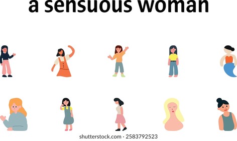 Sensuous Woman Illustration Icons Set