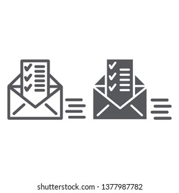 Sent document line and glyph icon, email and mail, envelope with list sign, vector graphics, a linear pattern on a white background, eps 10.