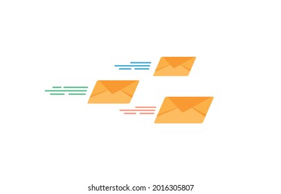 Sent messages or letters in an envelope to mail, email. Vector illustration in flat design isolated on white background