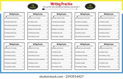 Sentence tracing worksheets for children
