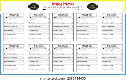 Sentence tracing worksheets for children
