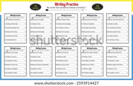 Sentence tracing worksheets for children
