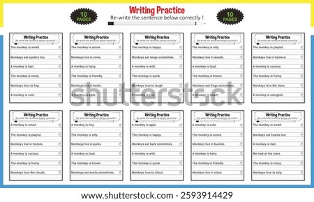 Sentence tracing worksheets for children