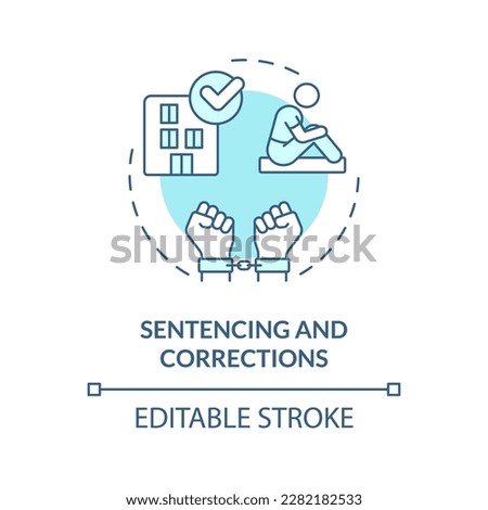 Sentencing and corrections blue concept icon. Imprisonment. Justice system abstract idea thin line illustration. Isolated outline drawing. Editable stroke. Arial, Myriad Pro-Bold fonts used
