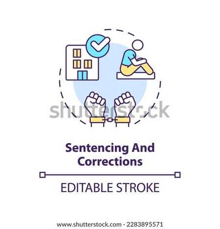 Sentencing and corrections concept icon. Imprisonment. Justice system abstract idea thin line illustration. Isolated outline drawing. Editable stroke. Arial, Myriad Pro-Bold fonts used