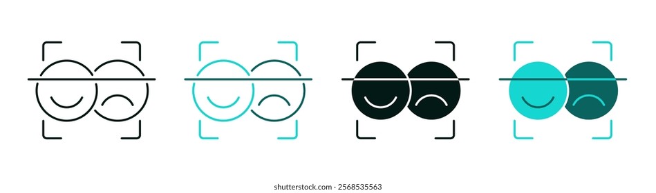 Sentiment Analysis AI icon. Happy smile and sad face for web or app. Artificial Intelligence, technology, customer experience, NLP, Computational linguistics or emotion concept. Editable vector stroke