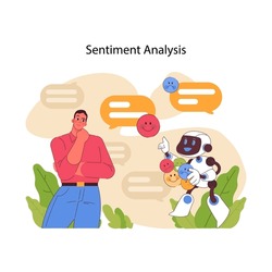 Sentiment Analysis Concept. AI Deciphers Emotional Undertones, Interpreting Complex Human Expressions. Data-driven Emotional Intelligence. Recognizing Feelings By Words And Phrases. Flat Vector