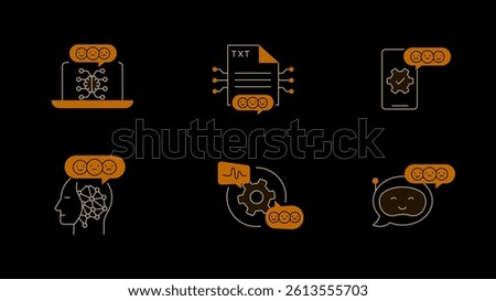 Sentiment Analysis and Emotion Classification AI Icon Set. Features NLP Processing on Devices, Chatbots, and Neural Sentiment Engines. Editable Stroke.