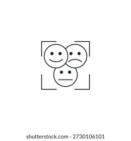 Sentiment Analysis Face Icon Scanning Text for Emotion. NLP Opinion Mining, Mood Detection, and Customer Feedback AI Vector