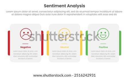 sentiment analysis framework infographic template with box container with layer behind with 3 point list information for slide presentation vector