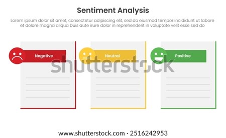 sentiment analysis framework infographic template with creative box table with circle badge accessories with 3 point list information for slide presentation vector