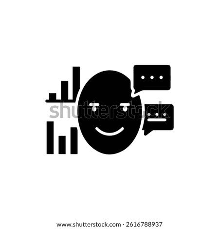 Sentiment Analysis Icon with Face, Bars, and Chat in Black Fill Design