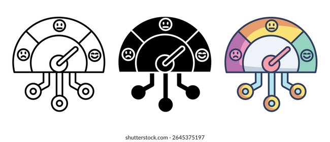 Sentiment analysis icon represented by measuring instrument, emoticons Line, Filled, Color style.