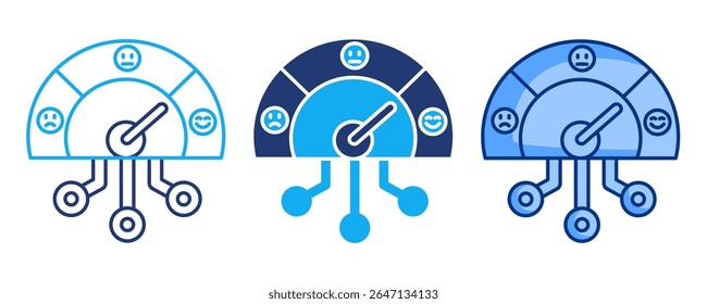 Sentiment analysis icon represented by measuring instrument, emoticons Blue, Dualline, Dualtone style.