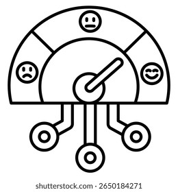 Ícone de análise de sentimento representado pelo instrumento de medição, emoticons Estilo de linha.