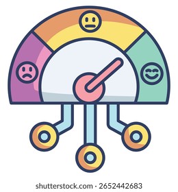 Ícone de análise de sentimento representado pelo instrumento de medição, emoticons Estilo de cor linear.