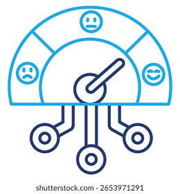 Sentiment analysis icon represented by measuring instrument, emoticons Dual Line style.
