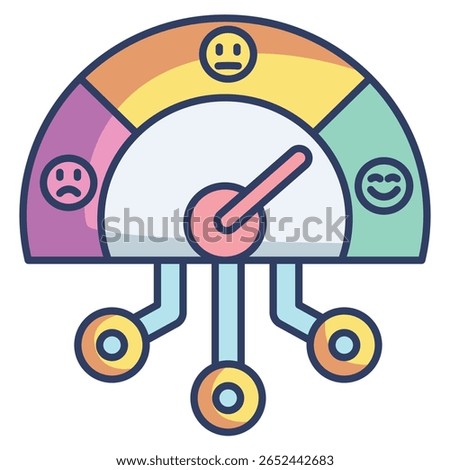 Sentiment analysis icon represented by measuring instrument, emoticons Lineal Color style.