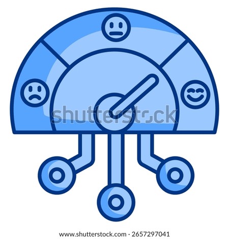 Sentiment analysis icon represented by measuring instrument, emoticons Blue style.