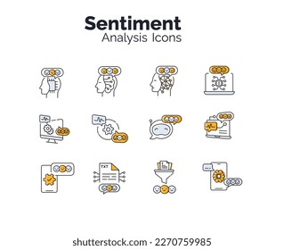 Sentiment analysis icon vector, Emotion analysis, Mood analysis, Opinion mining, Sentiment score icon, Positive negative analysis Social media sentiment, Brand sentiment icon