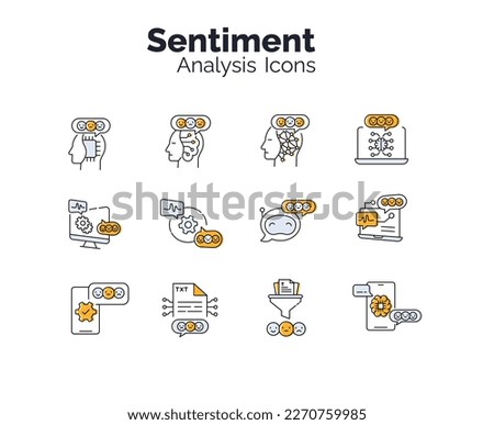 Sentiment analysis icon vector, Emotion analysis, Mood analysis, Opinion mining, Sentiment score icon, Positive negative analysis Social media sentiment, Brand sentiment icon