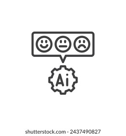 Sentiment Analysis line icon. linear style sign for mobile concept and web design. Emoticons with AI element outline vector icon. Symbol, logo illustration. Vector graphics