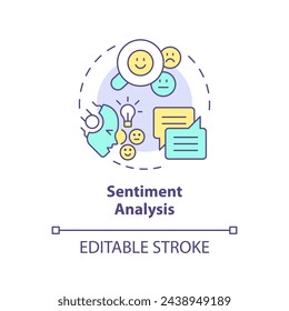 Sentiment analysis multi color concept icon. Natural language processing. Computational linguistics. Round shape line illustration. Abstract idea. Graphic design. Easy to use in infographic