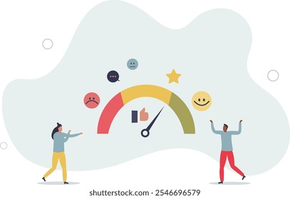 Sentiment analysis on customer feedback, brand reputation or positive review, social voice, rating or opinion report, reaction or survey concept.flat characters.