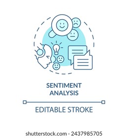 Sentiment analysis soft blue concept icon. Natural language processing. Computational linguistics. Round shape line illustration. Abstract idea. Graphic design. Easy to use in infographic