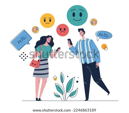 Sentiment analysis test emotions by artificial intelligence technologies concept. Speech bubbles with emoji face. Vector graphic design illustration