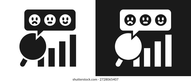 Symbolsatz Sentiment Analytics Glyphe auf weißem und schwarzem Hintergrund