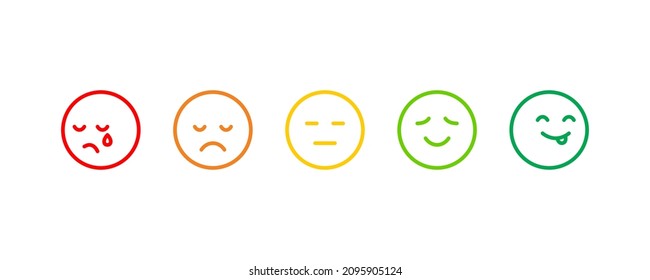 Feedback-Symbole für Sentiments. Emoticon-Symbol mit verschiedenen Stimmungsbildern wie Lächeln, traurig, wütend, gut, schlecht, neutral.