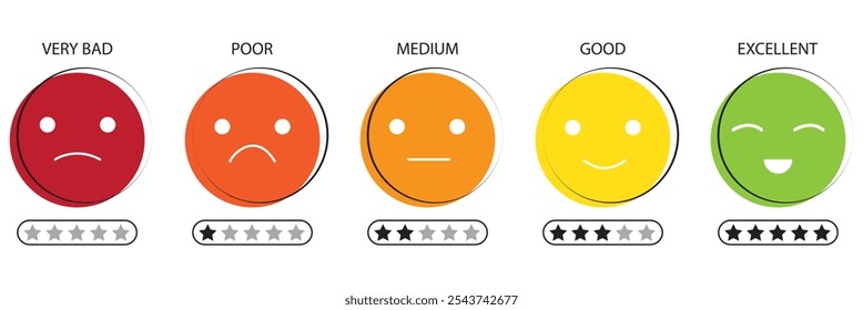 Sentiment feedback icons. Emoticon icon set with different mood faces including smile, sad, angry, good, bad, neutral.