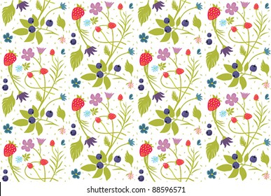 sentimental country floral pattern with berries for background, holiday cards and wrapping paper