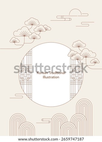 Sentimental Korean Nature View through Traditional Window Illustration