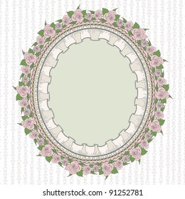 Sentimental oval frame in the Provence style with patterned roses and lace