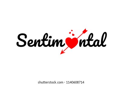 sentimental word text with red broken heart with arrow concept, suitable for logo or typography design