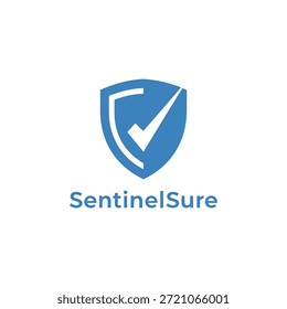 SentinelSure security logo template featuring a shield and check mark, ideal for protection and assurance business emblem.