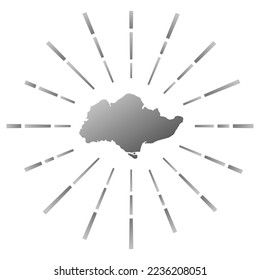 Sentosa gradiented sunburst. Map of the island with colorful star rays. Sentosa illustration in digital, technology, internet, network style. Vector illustration.