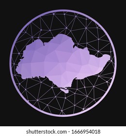 Sentosa icon. Vector polygonal map of the island. Sentosa icon in geometric style. The island map with purple low poly gradient on dark background.