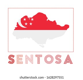 Sentosa Logo. Map of Sentosa with island name and flag. Beautiful vector illustration.