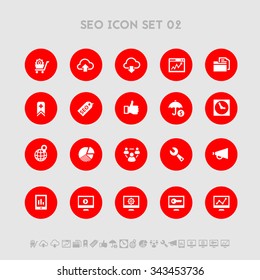 SEO 2 flat design icons, on red circles