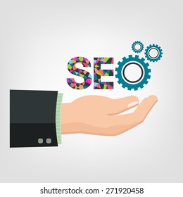 SEO abstract icon cogs gear on hand